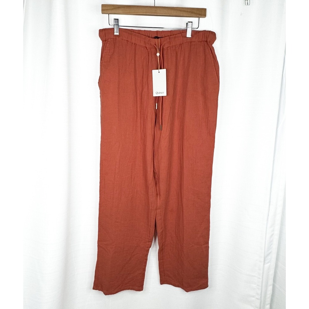 Quince Womens M Organic Cotton Gauze Straight Leg Pants Black NWT Drawstring - Picture 2 of 13